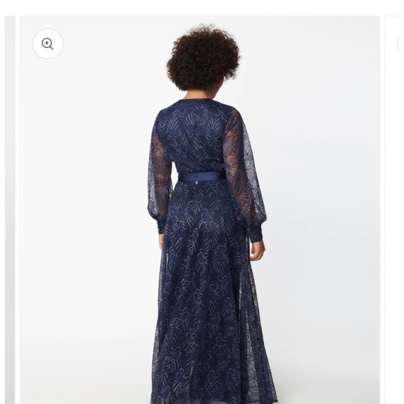 Unique Vintage Navy Sparkle Lace Jumpsuit & Skirt Overlay - L/10-12 - Picture 5 of 6